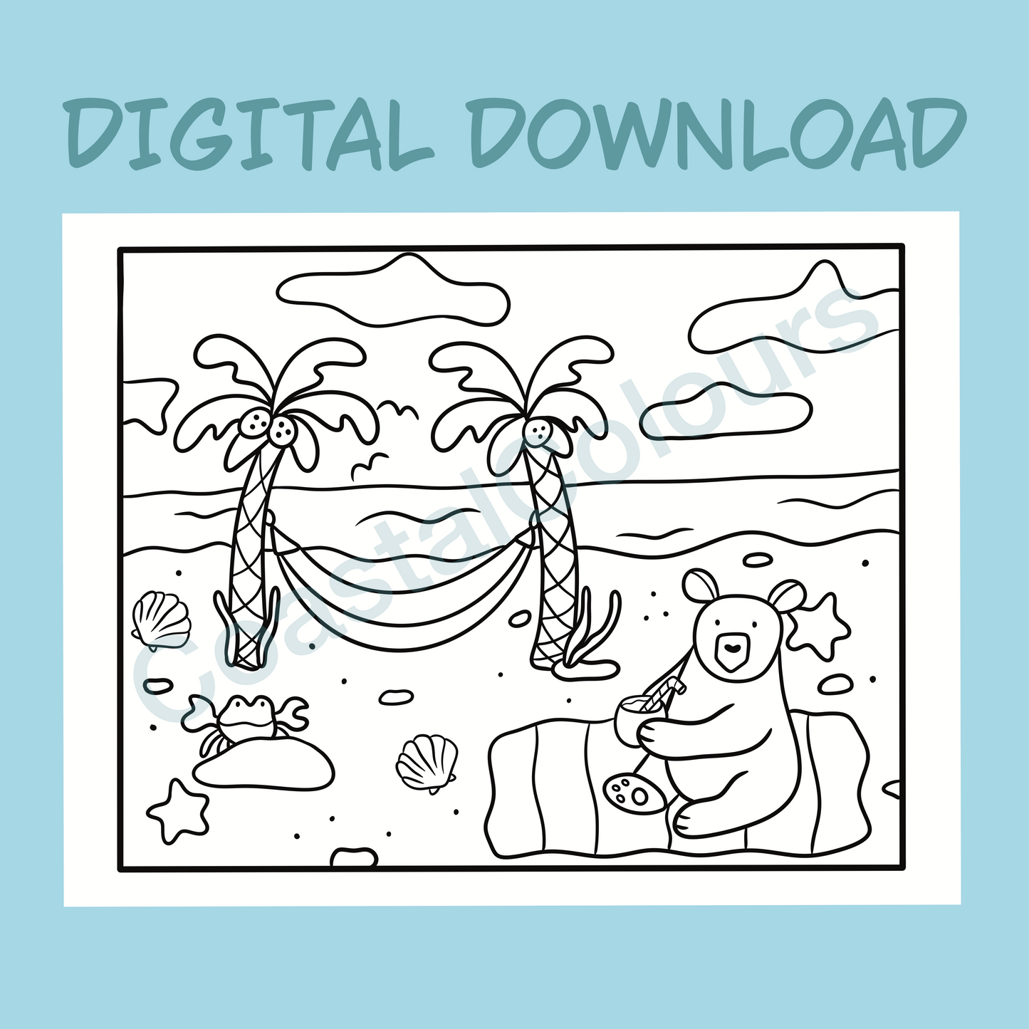 Bear's Beach Day Colouring Pages (2 Pack) Digital Download